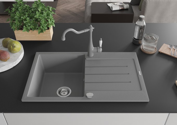 Fregaderos de granito de una sola cuba grises