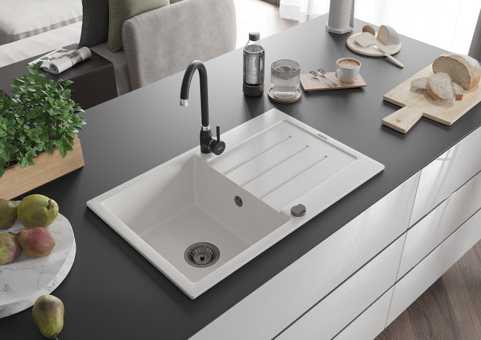 Fregaderos de granito de una sola cuba blancos