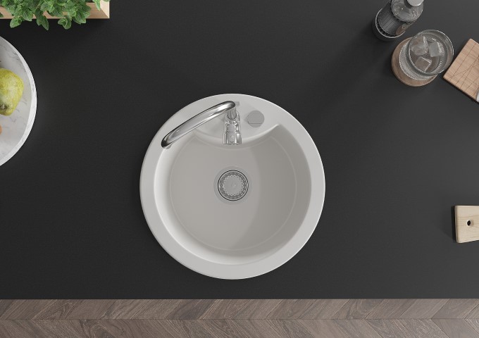 Fregaderos de granito de una sola cuba blancos