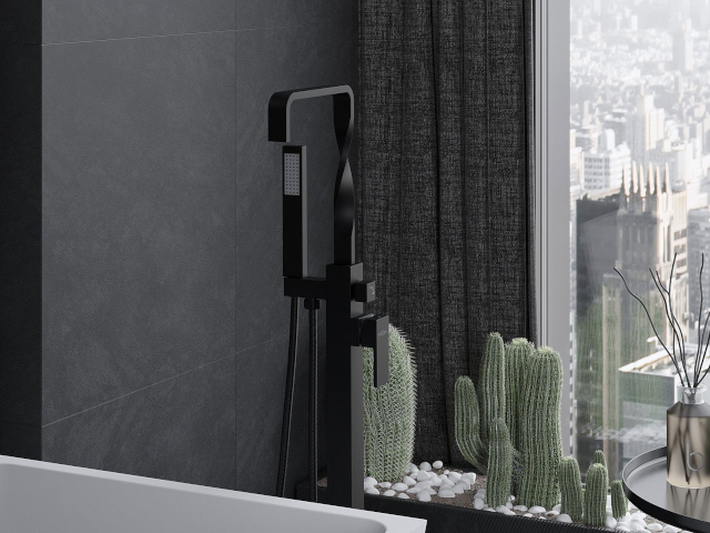 Gres negro mate en el baño