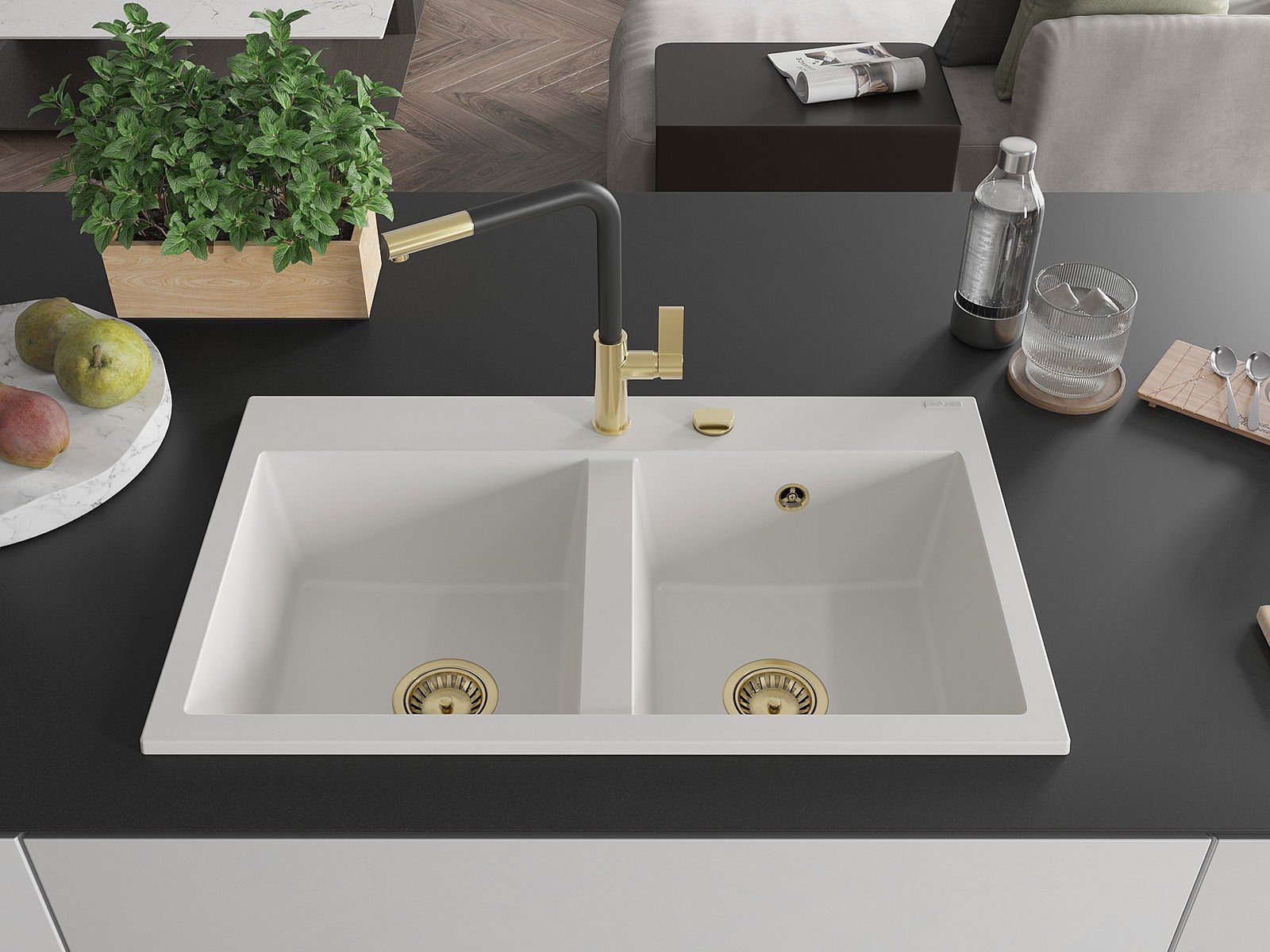 fregadero de dos senos grande