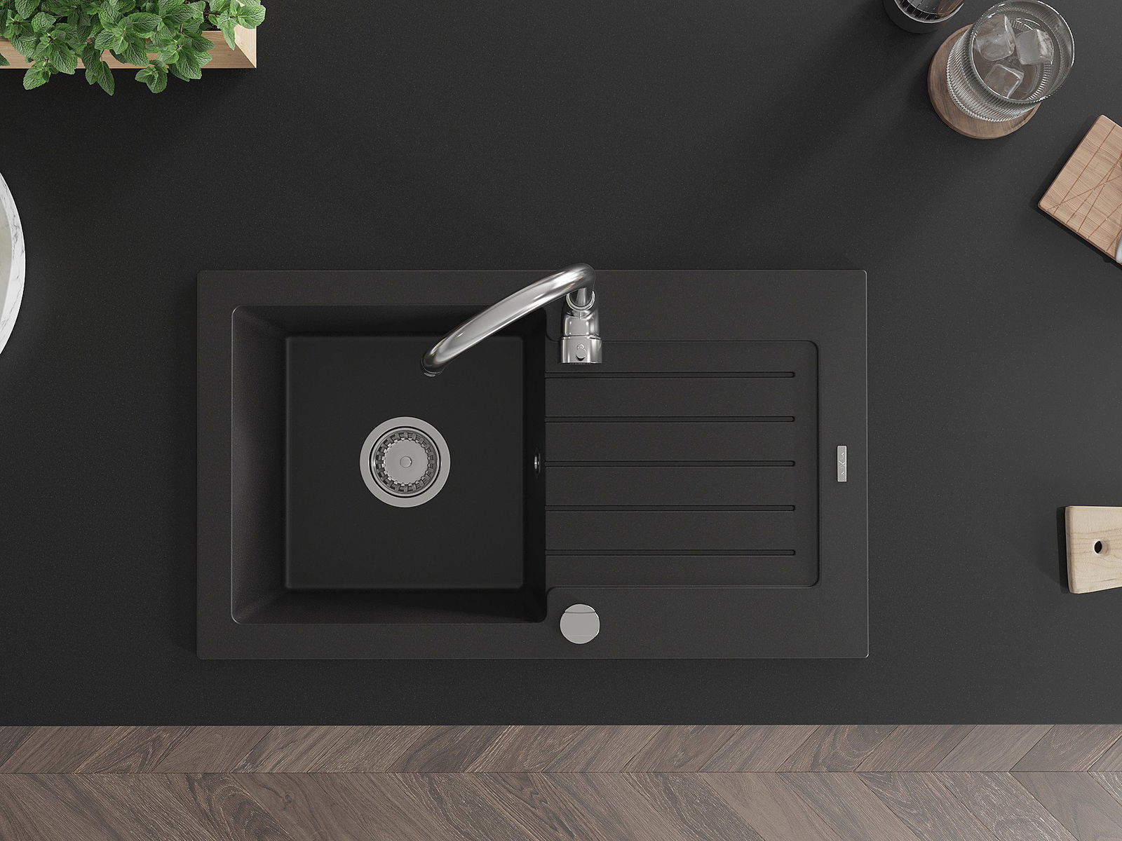 Fregadero de una sola cuba con escurridor