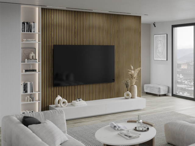 lamelas de roble natural en la sala