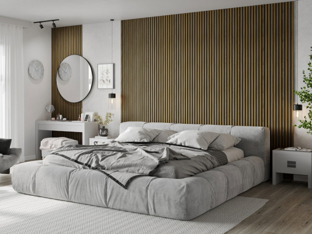 lamelas de roble en el dormitorio