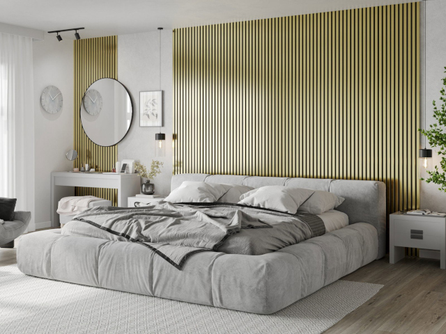 Lamas doradas de pared en el dormitorio