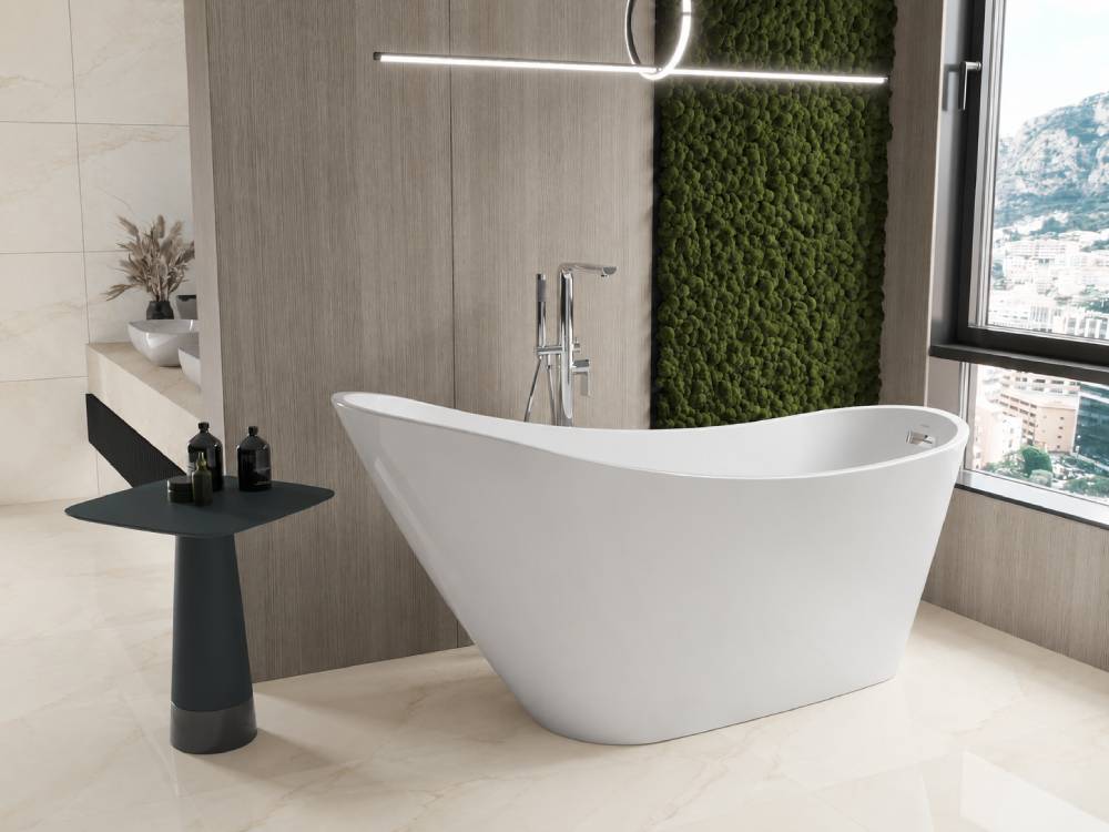 Azulejos crema en el baño