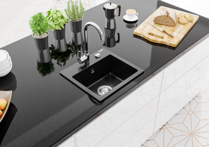 Fregaderos de granito negros de una sola cubeta