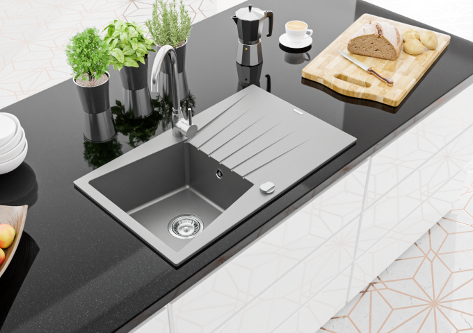 Fregaderos de granito de una sola cubeta con escurridor