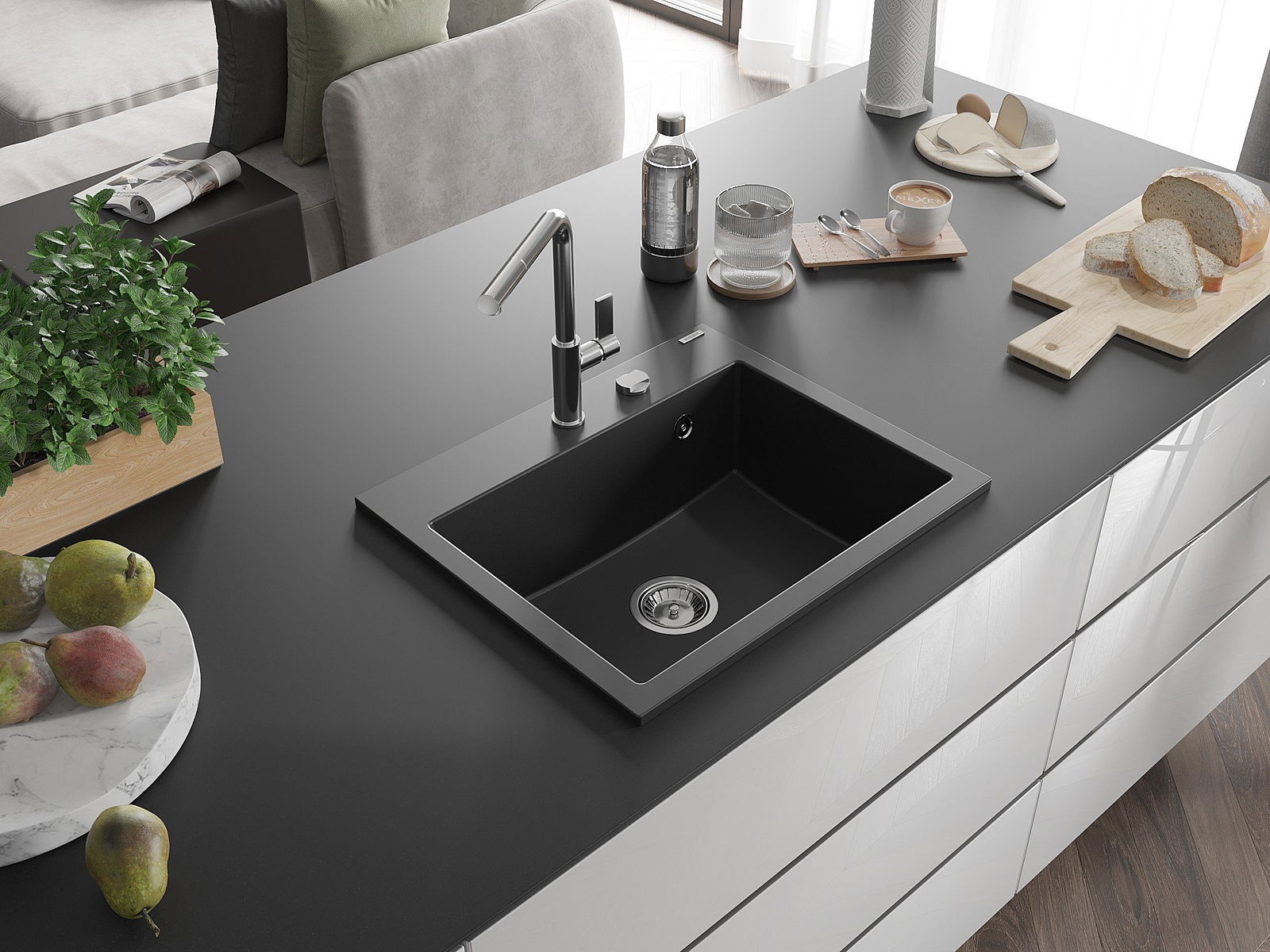 Fregadero con agujero para grifo