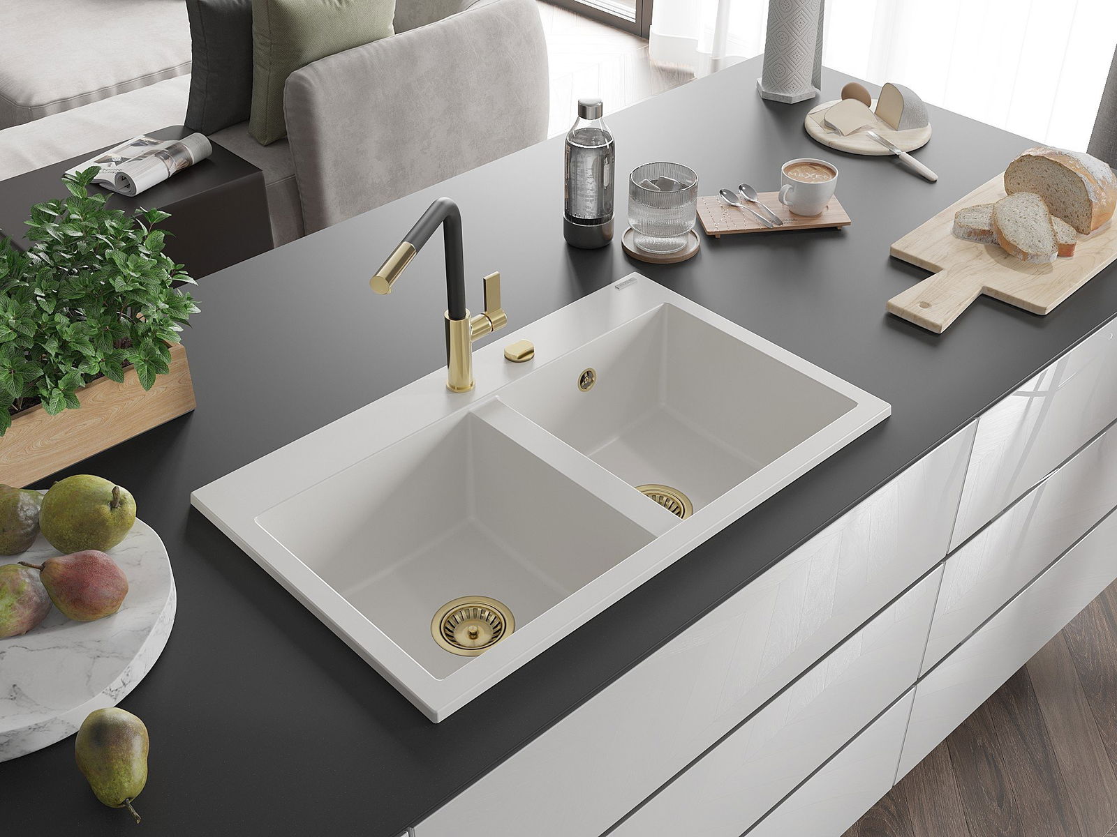 Fregadero con dos senos