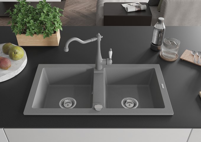 Fregaderos de granito de dos cubetas grises