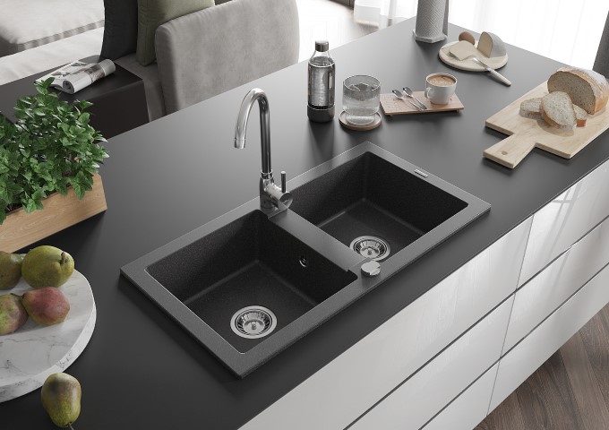 Fregaderos de granito de doble cuenco negros