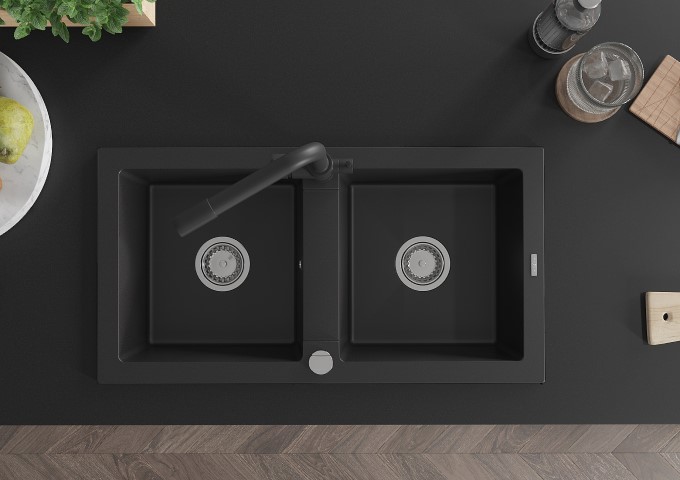 Fregaderos de granito de doble cuenco negros