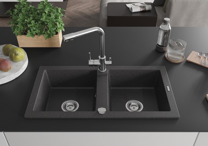 Fregaderos de granito de doble cuenco negros