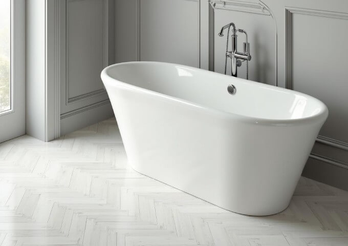 Paneles vinílicos grises en espiga en el baño