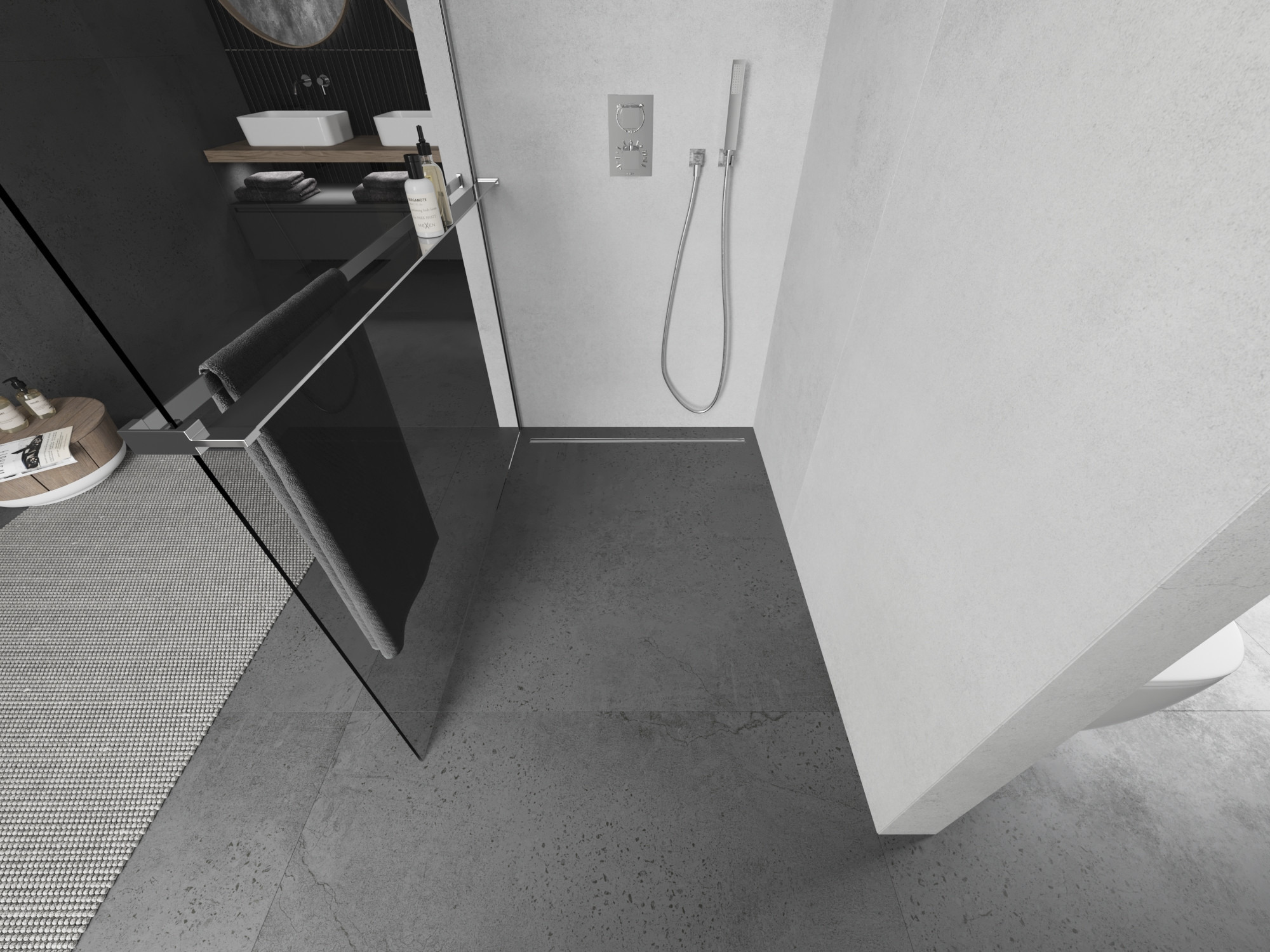 mampara de ducha con estante de estilo moderno