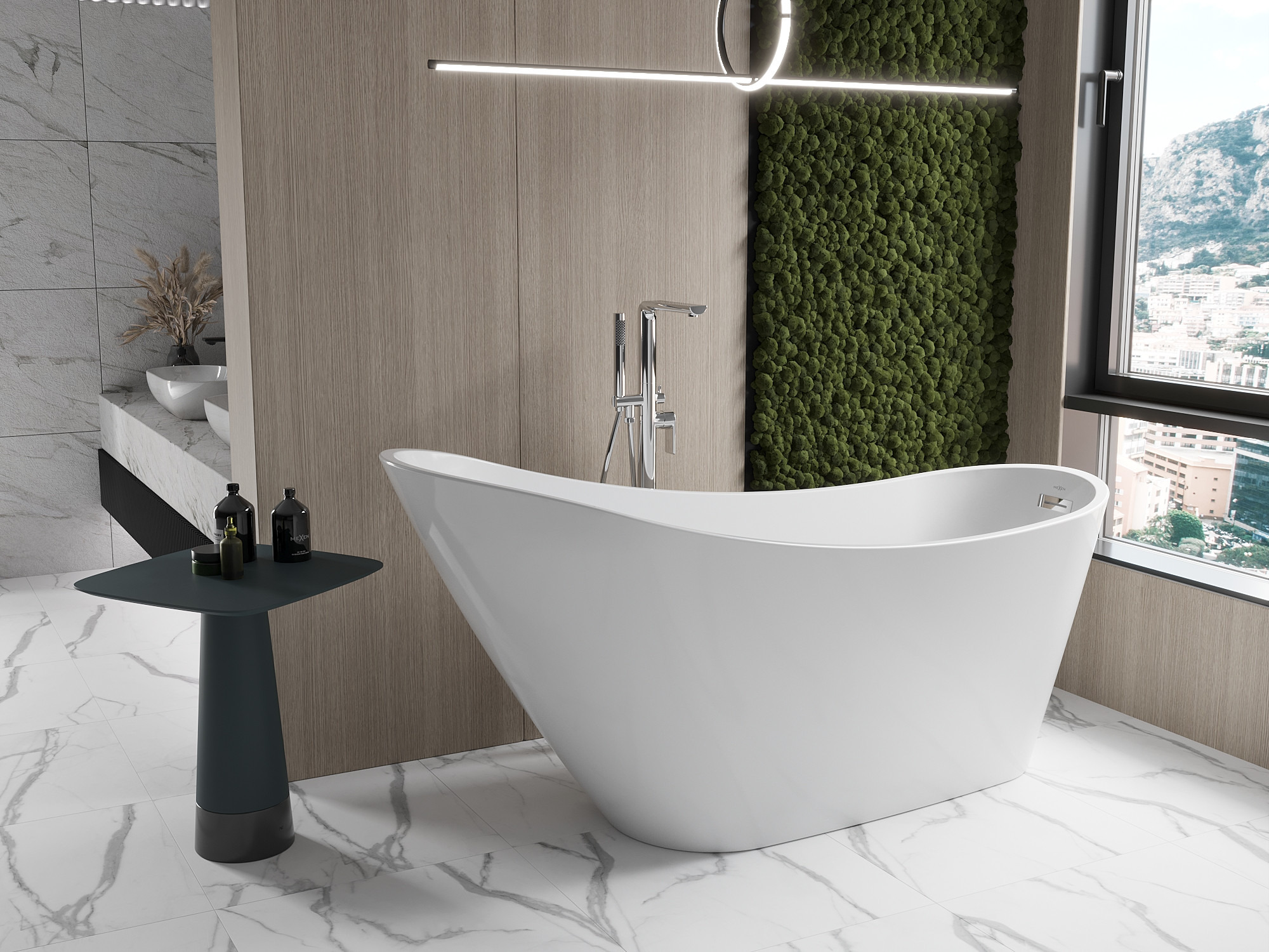 Acogedor baño en colores de la Tierra - pared de musgo