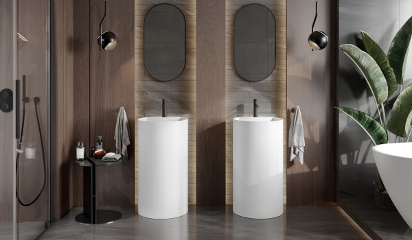 Complementos de madera en el baño de estilo boho