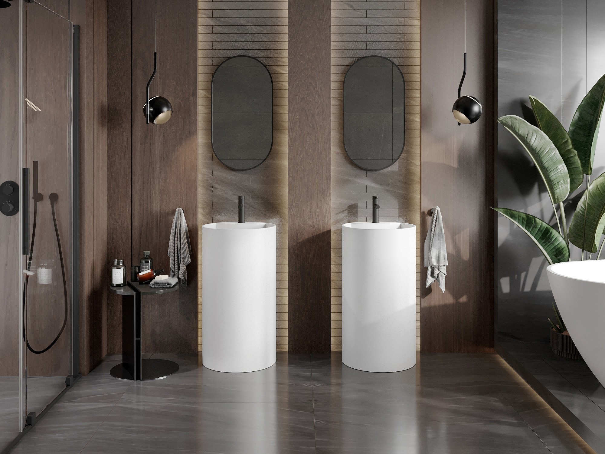 Complementos de madera en el baño de estilo boho