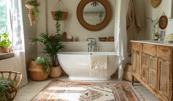 Baño de estilo boho, una zona de bienestar privada