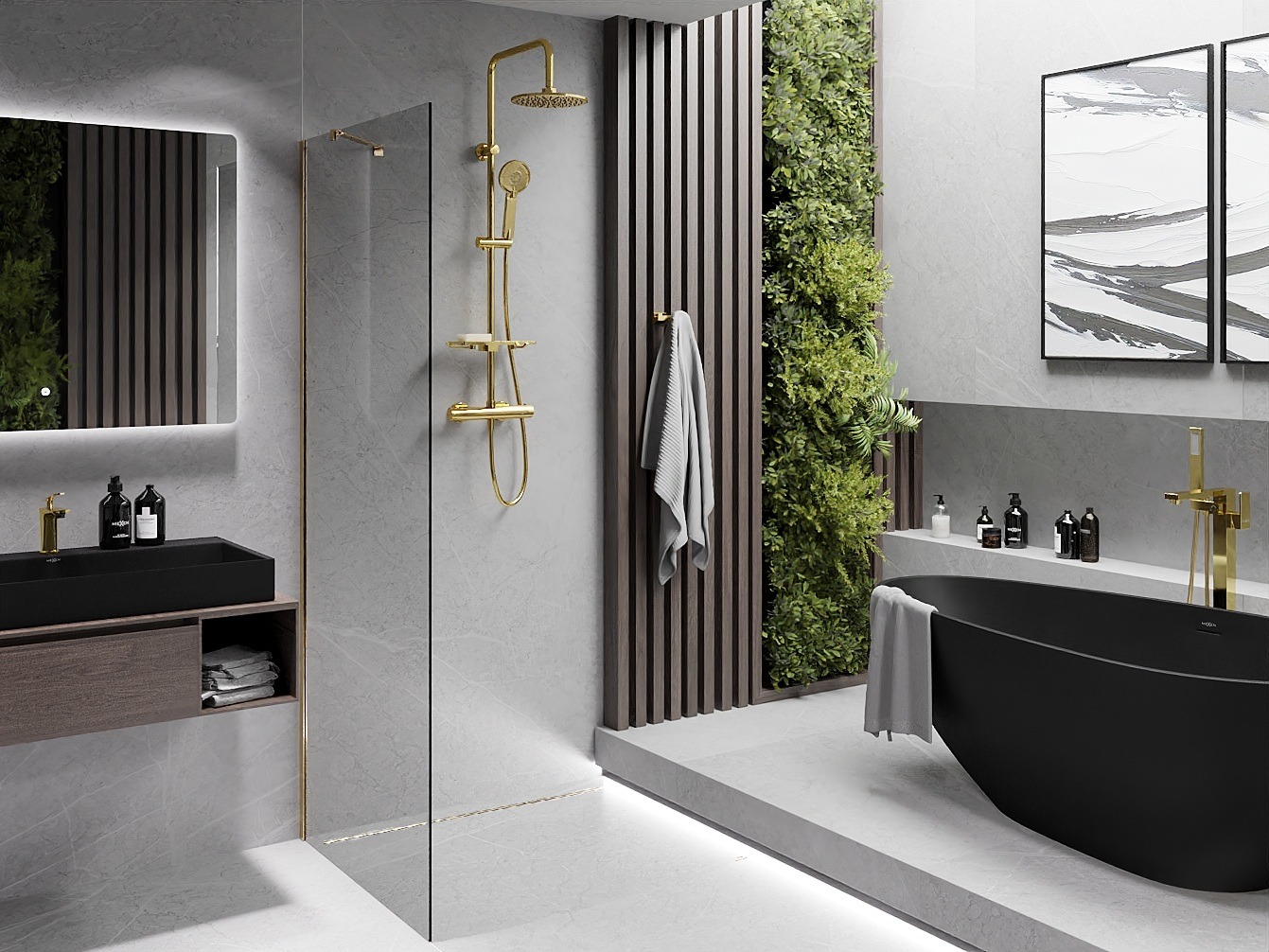 Jardín vertical en el baño – pared verde con plantas