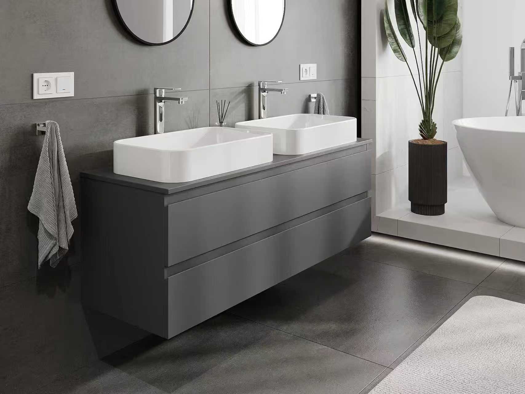 Armario de baño antracita con dos lavabos