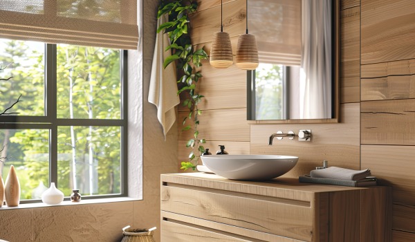 Azulejos con apariencia de madera en un baño pequeño: una forma de crear un espacio moderno y funcional