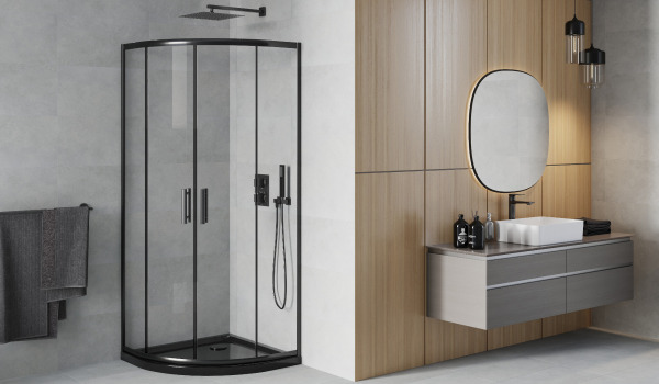 Cabina negra semicircular en estilo minimalista