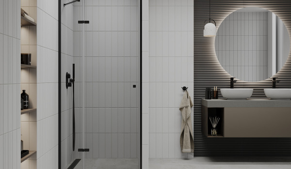 Baño atenuado con puertas de ducha