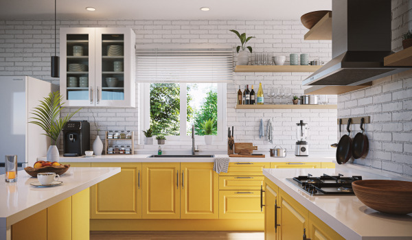 Pared de ladrillo en la cocina