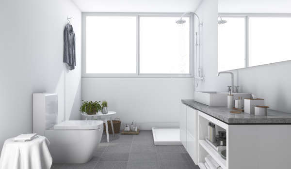 Lugar del plato de ducha rectangular en el baño