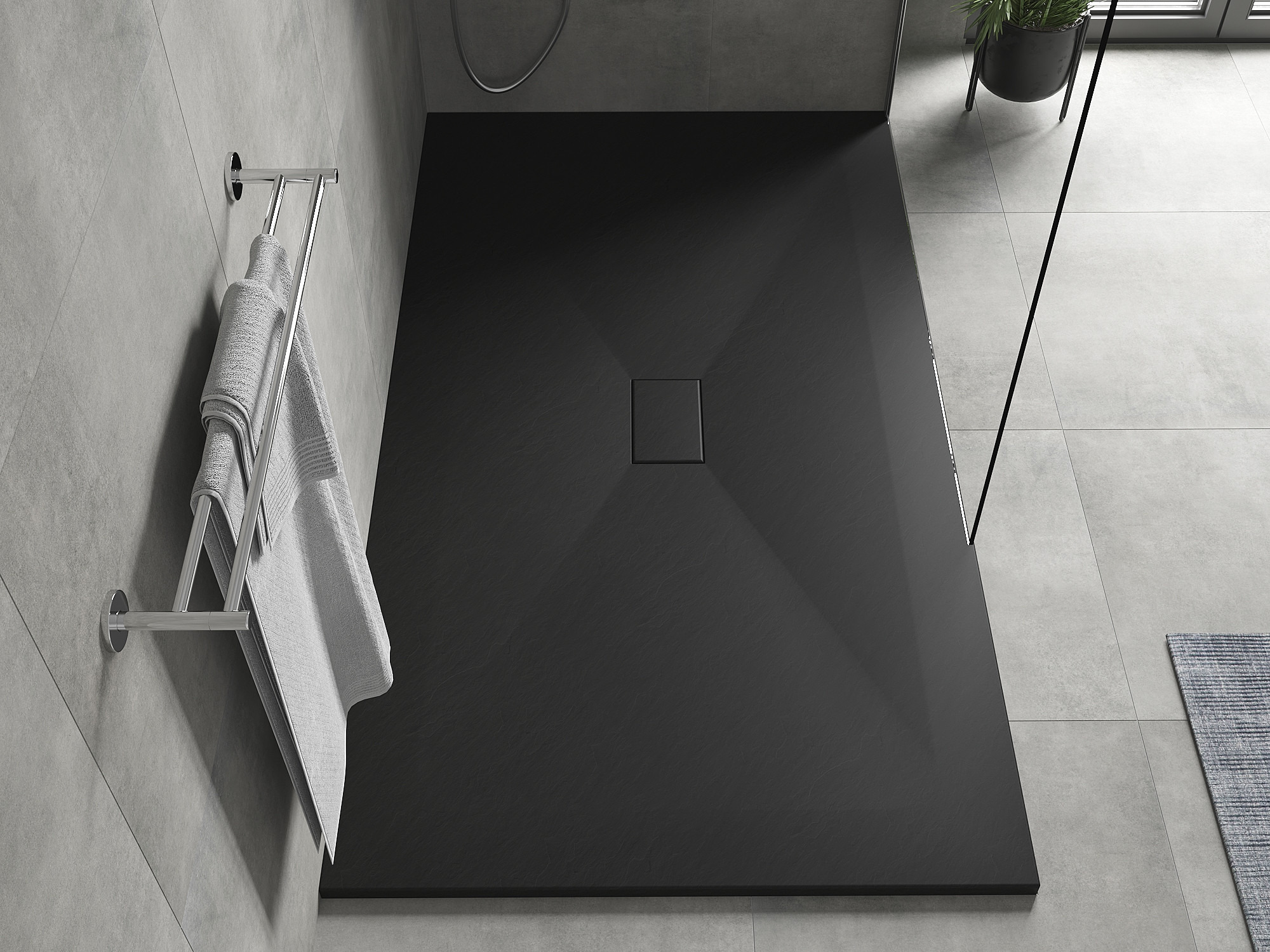 Plato de ducha con estructura de piedra