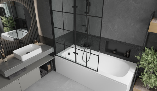 Bañera con biombo en un ambiente industrial